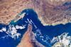 An aerial view of the Strait of Hormuz