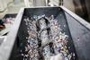 Plastic granules during the recycling process