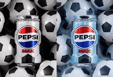 Two Pepsi cans side-by-side - the one on the left is silver, the one on the right is blue