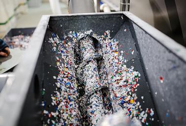 Plastic granules during the recycling process
