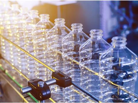 Plastic bottles on production line