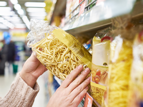 Supermarket shelf pasta