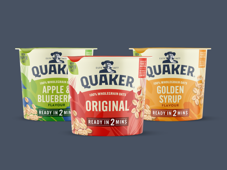 Quaker Oats porridge pots shift to new paper packaging for seamless